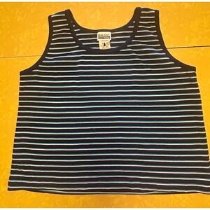 VTG 90s Blue Striped Womens Crop Tank Top Size XL